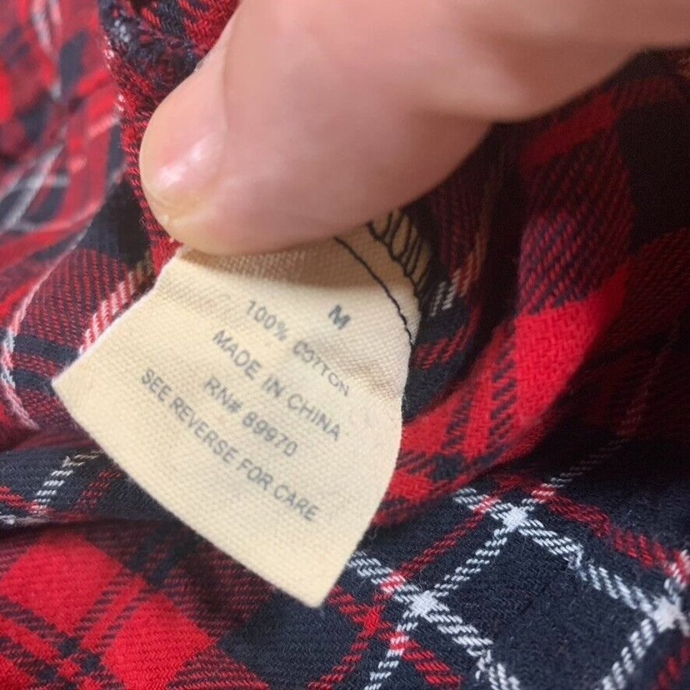 Womens Medium Plaid Flannel Shirt Long Flare Sleeve Floral Embroidered Christmas - Picture 7 of 12